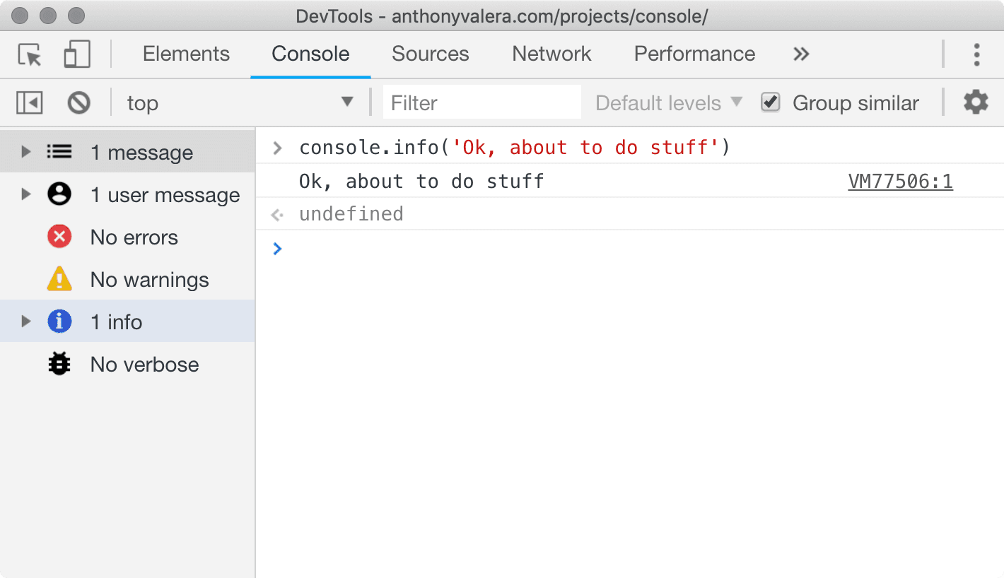 console.info example
