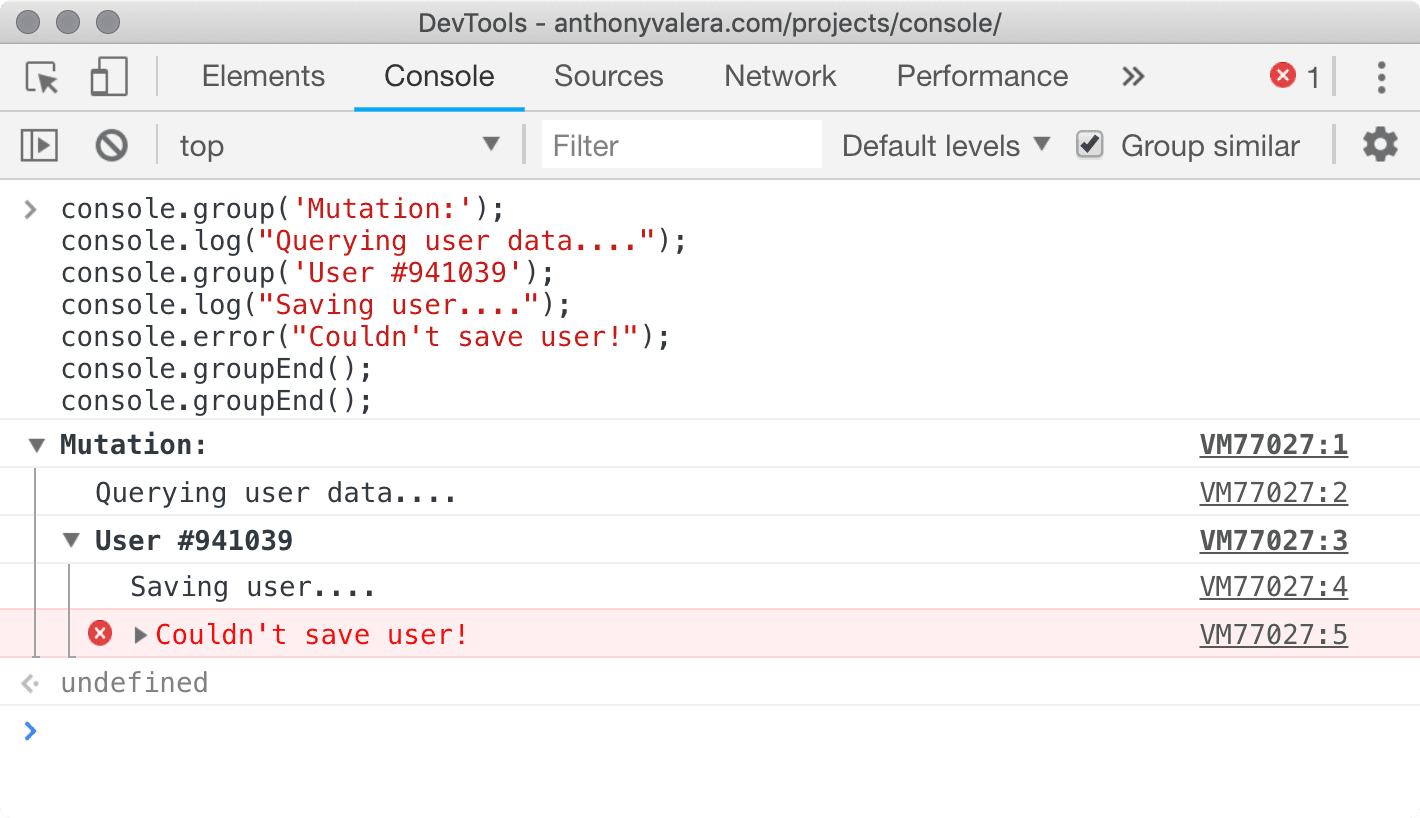 console.groups example