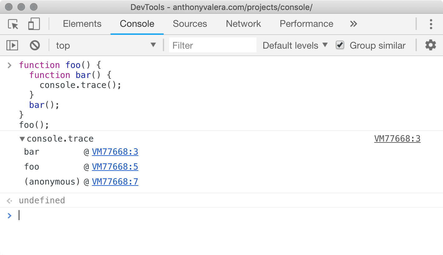 console.trace example